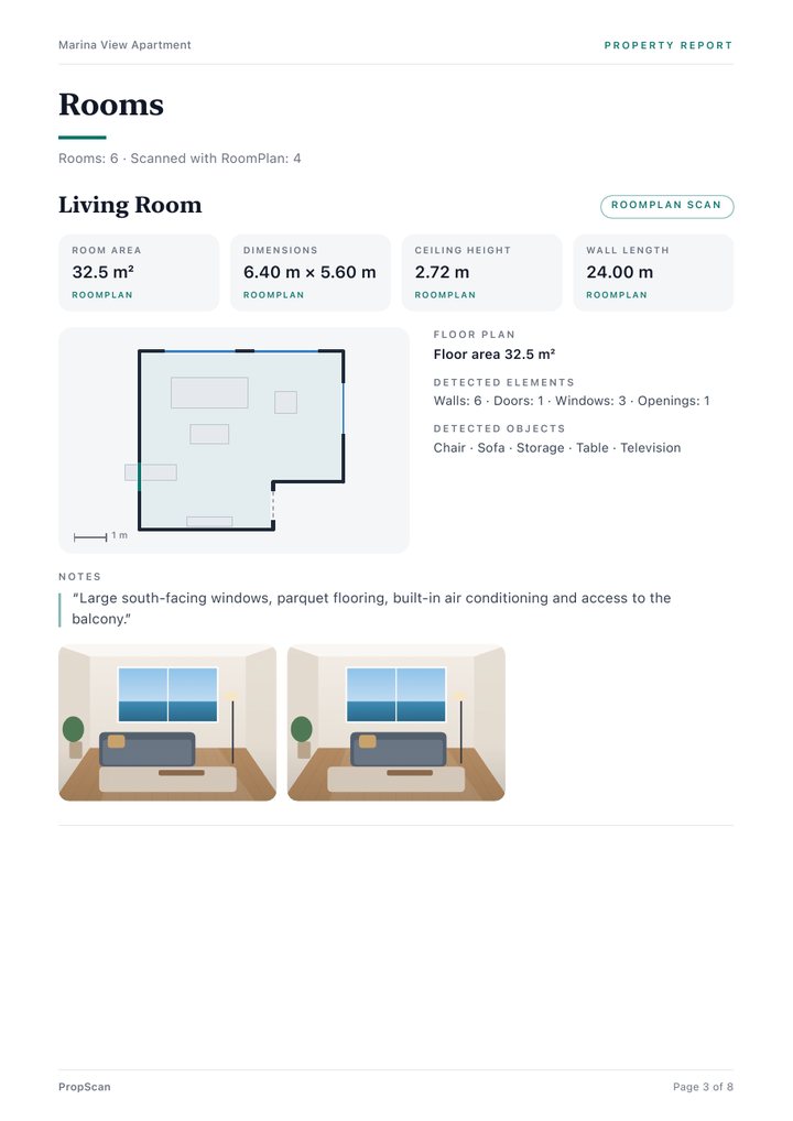 The report your client receives — Rooms