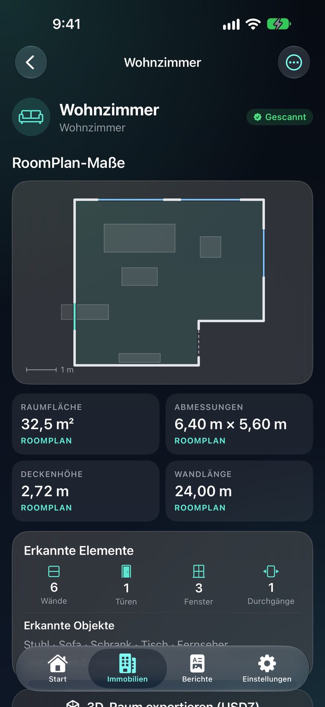 Räume per LiDAR scannen — Fläche, Maße und Grundrisse aus RoomPlan