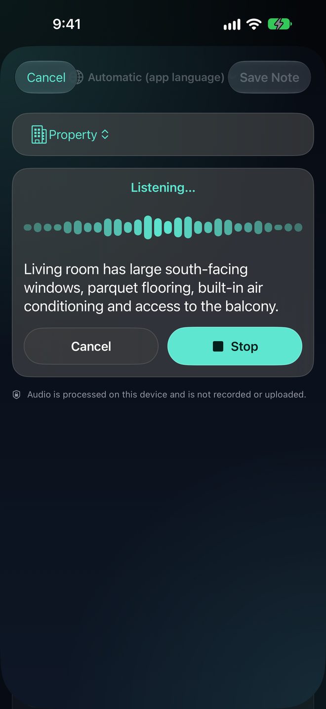 Dictate Notes On-Device — Speak naturally — audio never leaves your iPhone