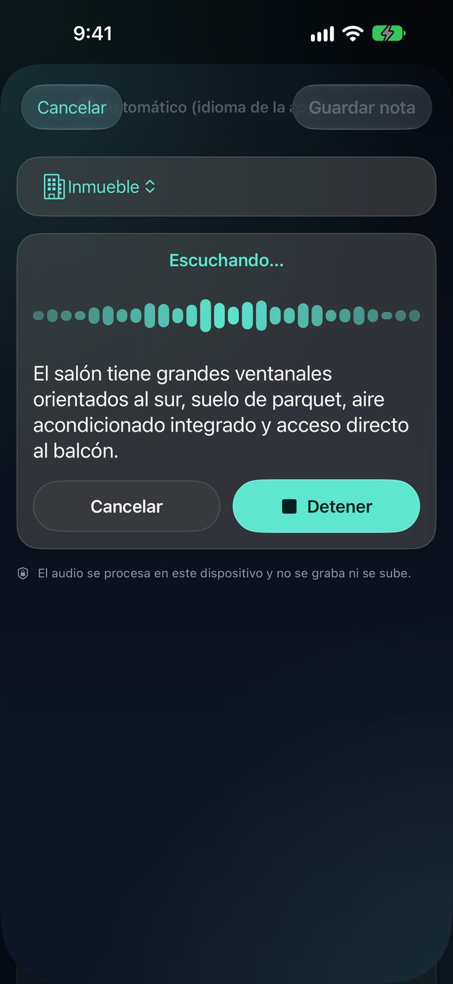Dicta notas en el dispositivo — Habla con naturalidad; el audio no sale del iPhone