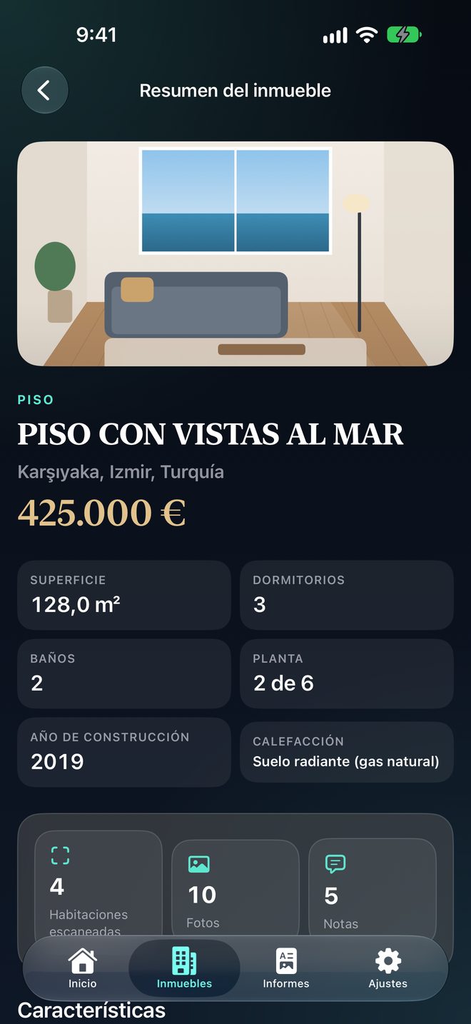 Fichas inmobiliarias profesionales — Precio, datos clave y habitaciones de un vistazo
