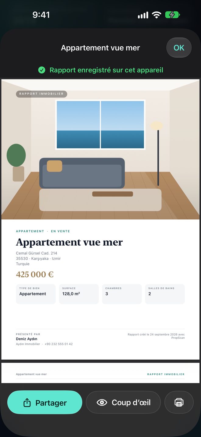Des PDF en un instant — Rapports façon brochure créés sur l’appareil