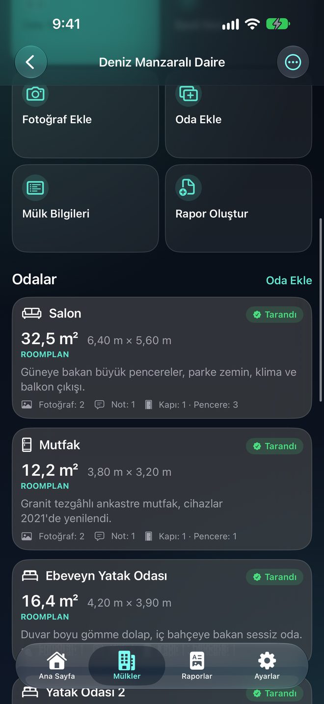 Her Odayı Belgeleyin — Tarama, not ve fotoğraflar oda oda